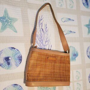 Tommy Bahama purse - tan leather and woven rattan